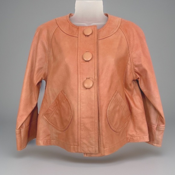 Chico's Jackets & Blazers - Chicos Leather Jacket Sz 0 Peach Color Button 3/4 Sleeve Round Collar Womens NWT